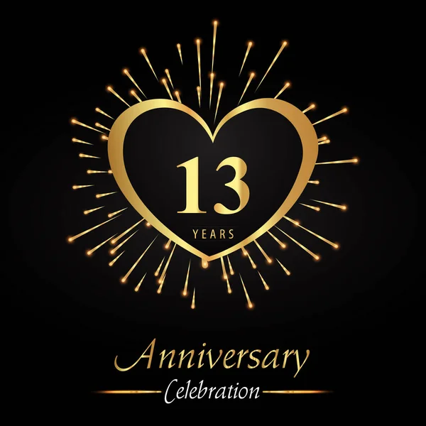 Years Anniversary Celebration Golden Heart Fireworks Isolated Black Background Premium — Stock vektor