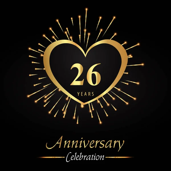 Years Anniversary Celebration Golden Heart Fireworks Isolated Black Background Premium — ストックベクタ