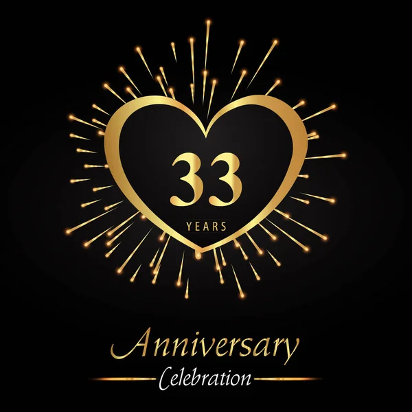 Years Anniversary Celebration Golden Heart Fireworks Isolated Black Background Premium — Stockvektor