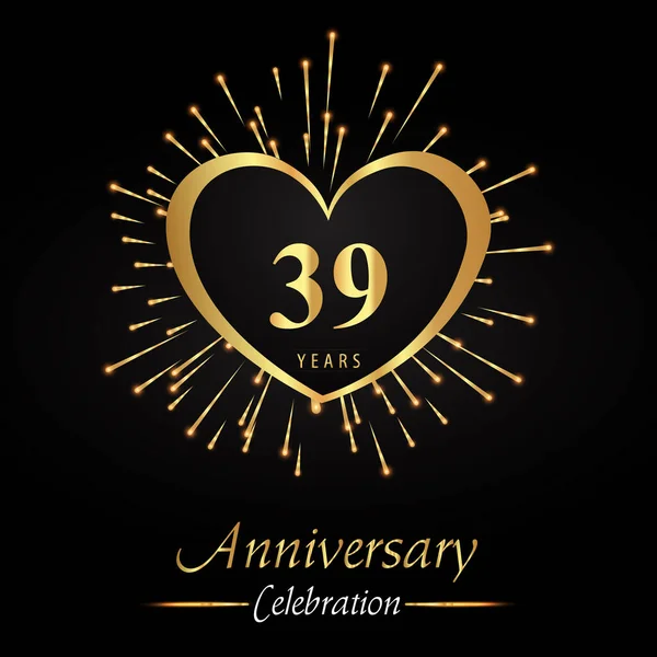 Years Anniversary Celebration Golden Heart Fireworks Isolated Black Background Premium — ストックベクタ