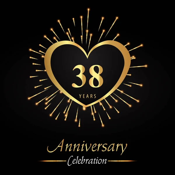 Years Anniversary Celebration Golden Heart Fireworks Isolated Black Background Premium — ストックベクタ