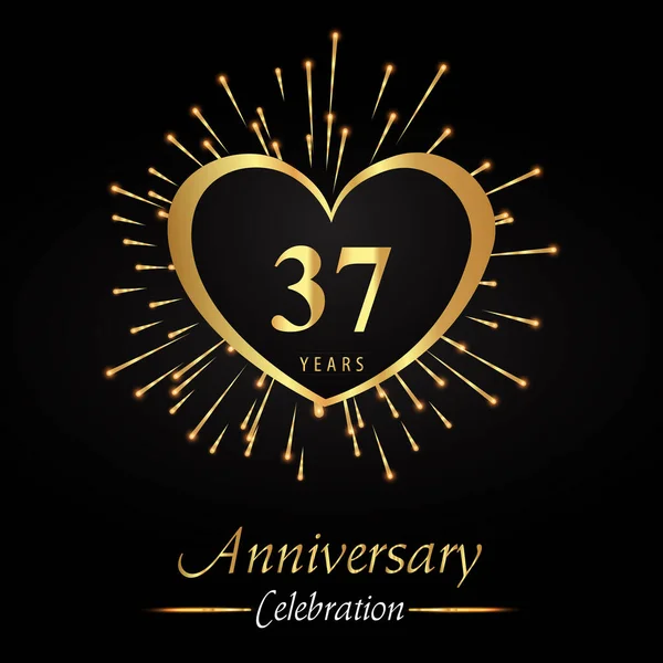 Years Anniversary Celebration Golden Heart Fireworks Isolated Black Background Premium — ストックベクタ