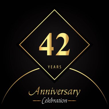 71 years anniversary celebration with gold square frames and circle shapes on black background. Premium design for birthday party, poster, banner, graduation, weddings, jubilee, greetings card.