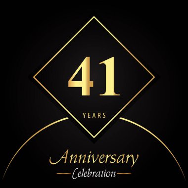 71 years anniversary celebration with gold square frames and circle shapes on black background. Premium design for birthday party, poster, banner, graduation, weddings, jubilee, greetings card.
