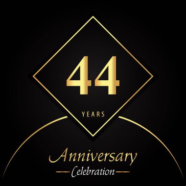 71 years anniversary celebration with gold square frames and circle shapes on black background. Premium design for birthday party, poster, banner, graduation, weddings, jubilee, greetings card.