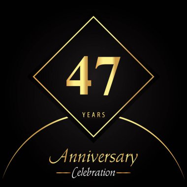 71 years anniversary celebration with gold square frames and circle shapes on black background. Premium design for birthday party, poster, banner, graduation, weddings, jubilee, greetings card.