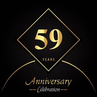 71 years anniversary celebration with gold square frames and circle shapes on black background. Premium design for birthday party, poster, banner, graduation, weddings, jubilee, greetings card.