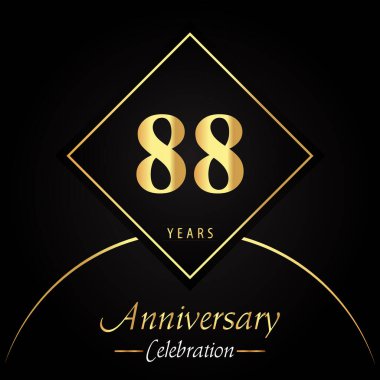 88 years anniversary celebration with gold square frames and circle shapes on black background. Premium design for birthday party, poster, banner, graduation, weddings, jubilee, greetings card.