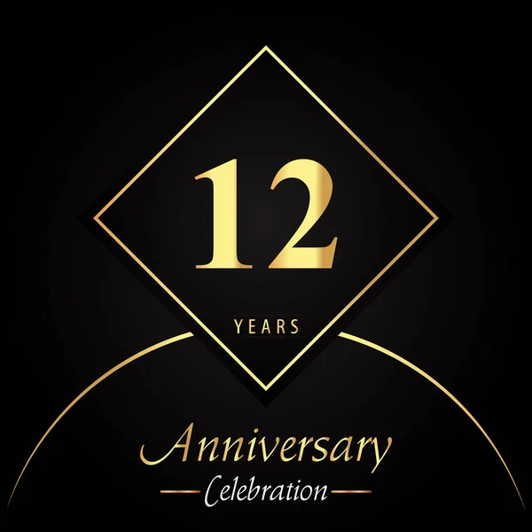Years Anniversary Celebration Gold Square Frames Circle Shapes Black Background — Wektor stockowy