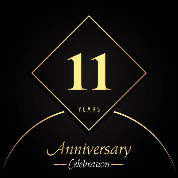 Years Anniversary Celebration Gold Square Frames Circle Shapes Black Background — Archivo Imágenes Vectoriales