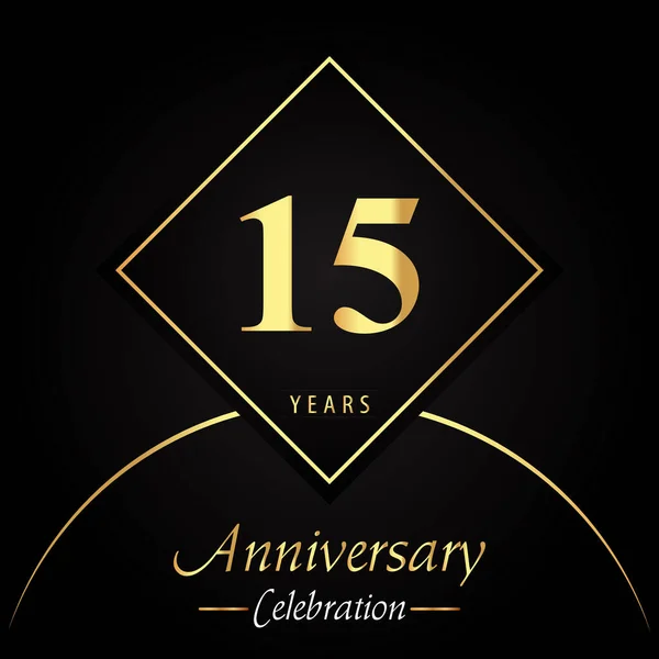 Years Anniversary Celebration Gold Square Frames Circle Shapes Black Background — Archivo Imágenes Vectoriales