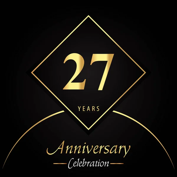 Years Anniversary Celebration Gold Square Frames Circle Shapes Black Background — Stok Vektör