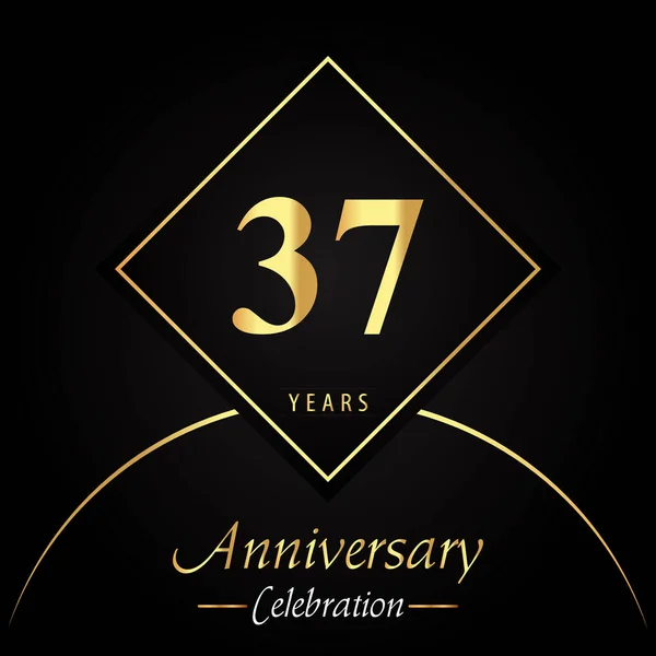 Years Anniversary Celebration Gold Square Frames Circle Shapes Black Background — Vetor de Stock