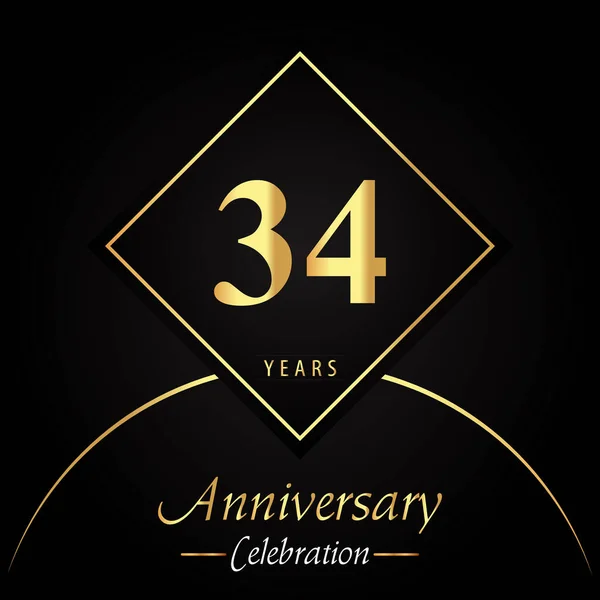 Years Anniversary Celebration Gold Square Frames Circle Shapes Black Background — Vetor de Stock