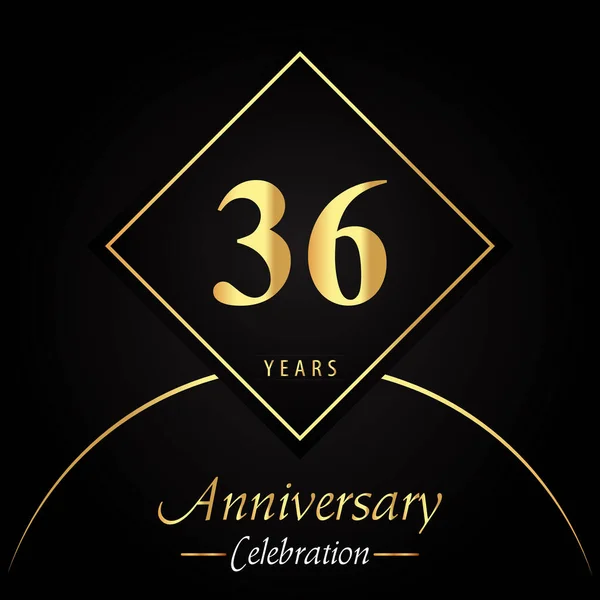 Years Anniversary Celebration Gold Square Frames Circle Shapes Black Background — ストックベクタ