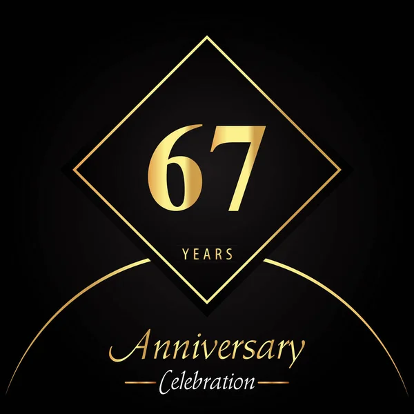 Years Anniversary Celebration Gold Square Frames Circle Shapes Black Background — Stock Vector
