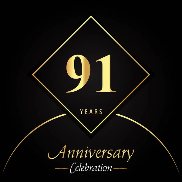 Years Anniversary Celebration Gold Square Frames Circle Shapes Black Background — Stock vektor