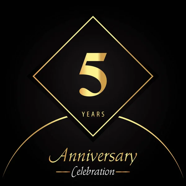 Years Anniversary Celebration Gold Square Frames Circle Shapes Black Background — Archivo Imágenes Vectoriales