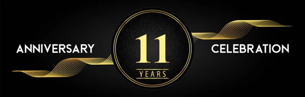 Years Anniversary Celebration Golden Waves Circle Frames Luxury Background Premium — Wektor stockowy