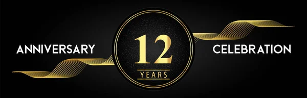 Years Anniversary Celebration Golden Waves Circle Frames Luxury Background Premium — Stock Vector