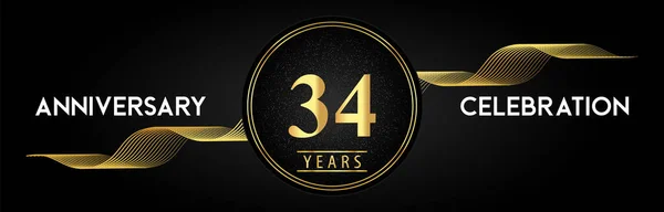 Years Anniversary Celebration Golden Waves Circle Frames Luxury Background Premium — Archivo Imágenes Vectoriales