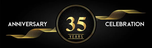 Years Anniversary Celebration Golden Waves Circle Frames Luxury Background Premium — Archivo Imágenes Vectoriales