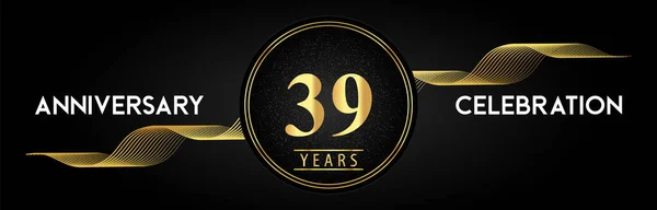 Years Anniversary Celebration Golden Waves Circle Frames Luxury Background Premium — Archivo Imágenes Vectoriales