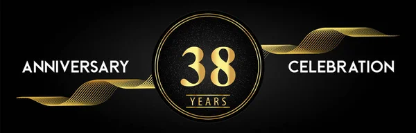 Years Anniversary Celebration Golden Waves Circle Frames Luxury Background Premium —  Vetores de Stock