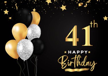 Happy 41th birthday with balloons, grunge brush and gold star isolated on luxury background. Premium design for banner, poster, birthday card, invitation card, greeting card, and anniversary celebration.