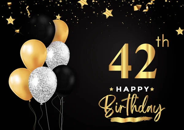 Happy 42th birthday with balloons, grunge brush and gold star isolated on luxury background. Premium design for banner, poster, birthday card, invitation card, greeting card, and anniversary celebration.