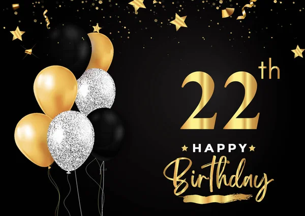 Happy 22Th Birthday Balloons Grunge Brush Gold Star Isolated Luxury Ilustraciones de stock libres de derechos