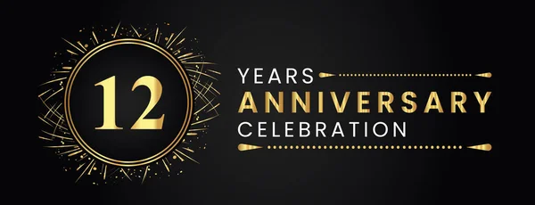 Years Anniversary Celebration Gold Fireworks Circle Frames Black Background Premium — Stock Vector
