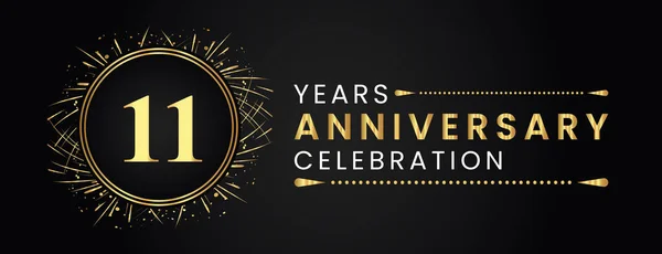 Years Anniversary Celebration Gold Fireworks Circle Frames Black Background Premium — Vetor de Stock