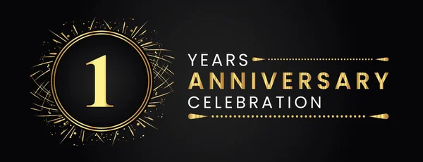 Years Anniversary Celebration Gold Fireworks Circle Frames Black Background Premium — Vettoriale Stock
