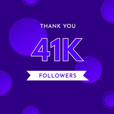 Teşekkürler 41 bin takipçi menekşe mavisi arka planda daire şeklinde. Poster, sosyal medya hikayesi, sosyal siteler paylaşımı, başarılar, aboneler, kutlamalar için özel tasarım.