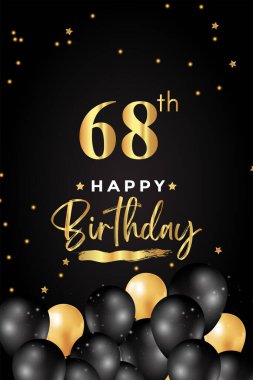 Siyah ve altın balonla birinci doğum günün kutlu olsun, yıldız, siyah arka planda grunge fırçası. Poster, doğum günü kutlamaları, doğum günü kartı, pankart, tebrik kartı, tören için özel tasarım..