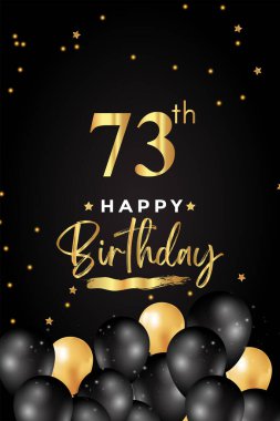 Siyah ve altın balonla birinci doğum günün kutlu olsun, yıldız, siyah arka planda grunge fırçası. Poster, doğum günü kutlamaları, doğum günü kartı, pankart, tebrik kartı, tören için özel tasarım..