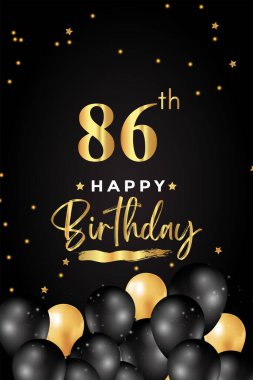 Siyah ve altın balonla birinci doğum günün kutlu olsun, yıldız, siyah arka planda grunge fırçası. Poster, doğum günü kutlamaları, doğum günü kartı, pankart, tebrik kartı, tören için özel tasarım..