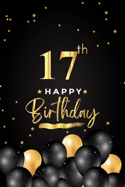Feliz Aniversário Anos Com Balão Preto Dourado Estrela Pincel Grunge — Vetor de Stock