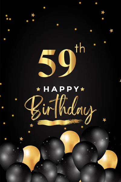 Χρόνια Πολλά Γενέθλια Μαύρο Και Χρυσό Μπαλόνι Αστέρι Πινέλο Grunge — Διανυσματικό Αρχείο