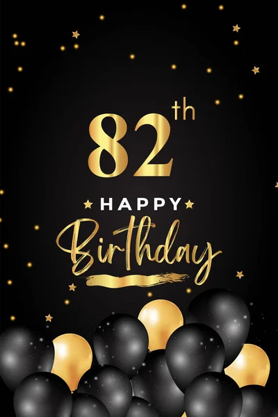 Feliz Aniversário Ano Com Balão Preto Dourado Estrela Pincel Grunge —  Vetores de Stock