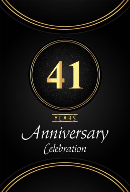 Siyah arka planda gümüş noktalı ve altın halka kenarlı 41 yıllık kutlama logosu. Poster, pankart, düğünler, doğum günü partisi, kutlama etkinlikleri, tebrik kartları için özel tasarım..