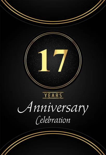37周年庆祝标志与银点和金戒指边缘的黑色背景 生日派对 庆祝活动 贺卡的高级设计 — 图库矢量图片