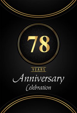 Üzerinde gümüş noktalı ve altın yüzük olan 78 yıllık kutlama logosu siyah arka planda. Poster, pankart, düğünler, doğum günü partisi, kutlama etkinlikleri, tebrik kartları için özel tasarım..