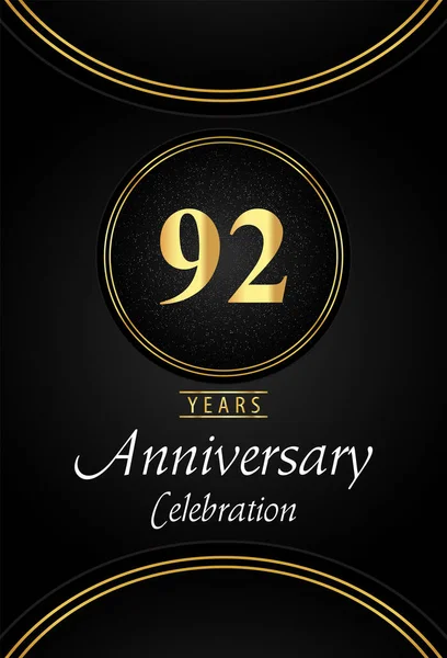 黒を背景に銀の点線と黄金のリングの境界線と92周年記念ロゴ ポスター バナー 結婚式 誕生日パーティー お祝いイベント グリーティングカードのためのプレミアムデザイン — ストックベクタ