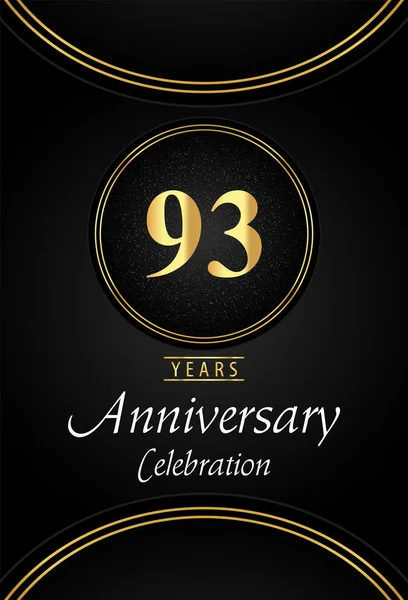 黒を背景に銀の点線と黄金のリングの境界線と93周年記念ロゴ ポスター バナー 結婚式 誕生日パーティー お祝いイベント グリーティングカードのためのプレミアムデザイン — ストックベクタ