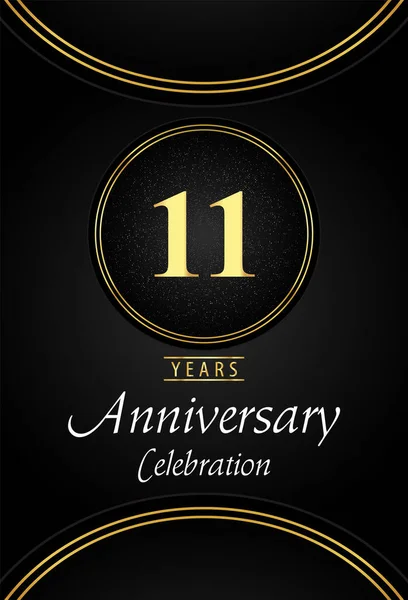 11周年庆祝标志与银点和金戒指边缘的黑色背景 生日派对 庆祝活动 贺卡的高级设计 — 图库矢量图片
