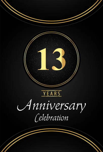 13周年庆祝标志与银点和金戒指边缘的黑色背景 生日派对 庆祝活动 贺卡的高级设计 — 图库矢量图片