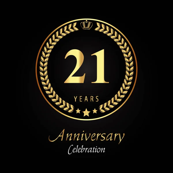 Logo Del 21º Aniversario Con Coronas Laurel Dorado Corona Oro — Archivo Imágenes Vectoriales