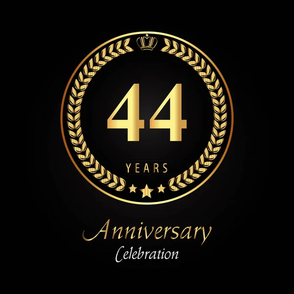 Logo Del 44º Aniversario Con Coronas Laurel Dorado Corona Oro — Vector de stock